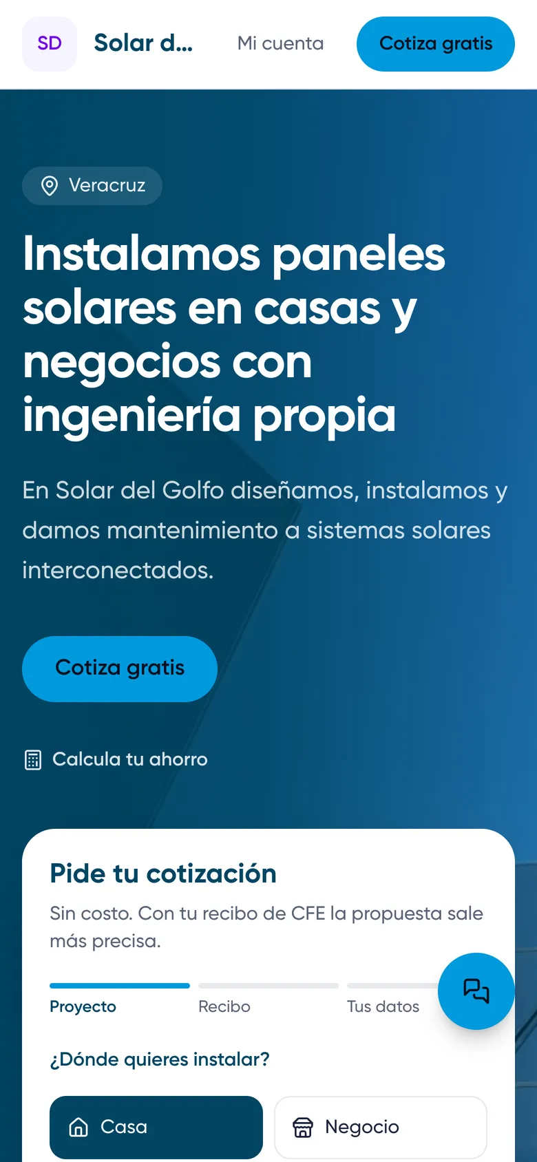 Sitio de la instaladora en el teléfono